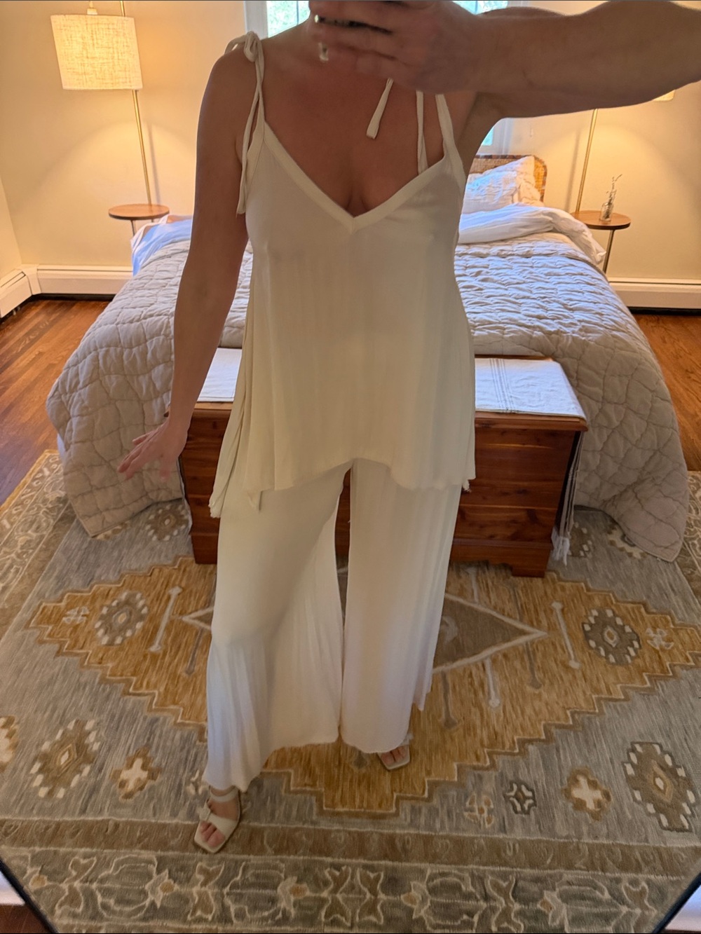 Zara Cream Tie-Shoulder Sleep Cami & Wide-Leg Set